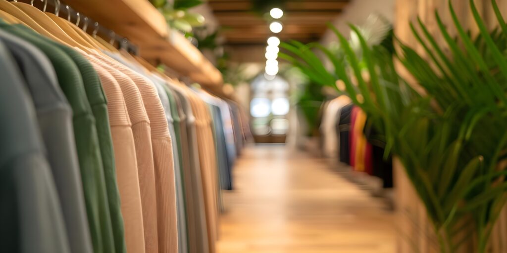 boutique clothing store with cozy wooden interior neatly arranged apparel plants concept clothing boutique cozy interior wooden decor neat apparel layout greenery accents