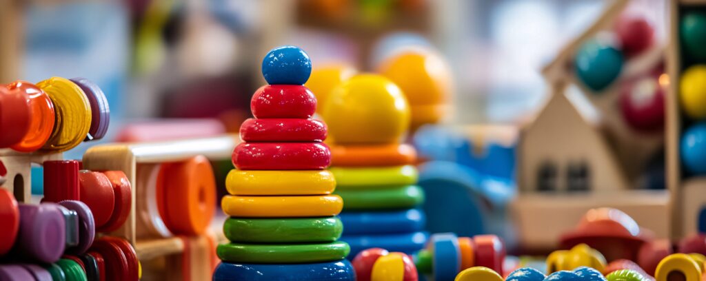 colorful wooden stacking rings toy entertaining children